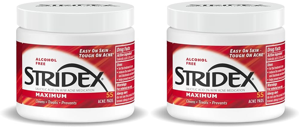 Stridex Medicated Acne Pads, Maximum, 55 Count – Facial Cleansing Wipes, Alcohol Free, Acne Tre... | Amazon (US)