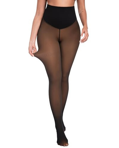 CHRLEISURE Women's Fleece Lined Tights - Fake Sheer Warm Pantyhose Thick Winter Leggings(SY Honey, XS/S) | Amazon (US)