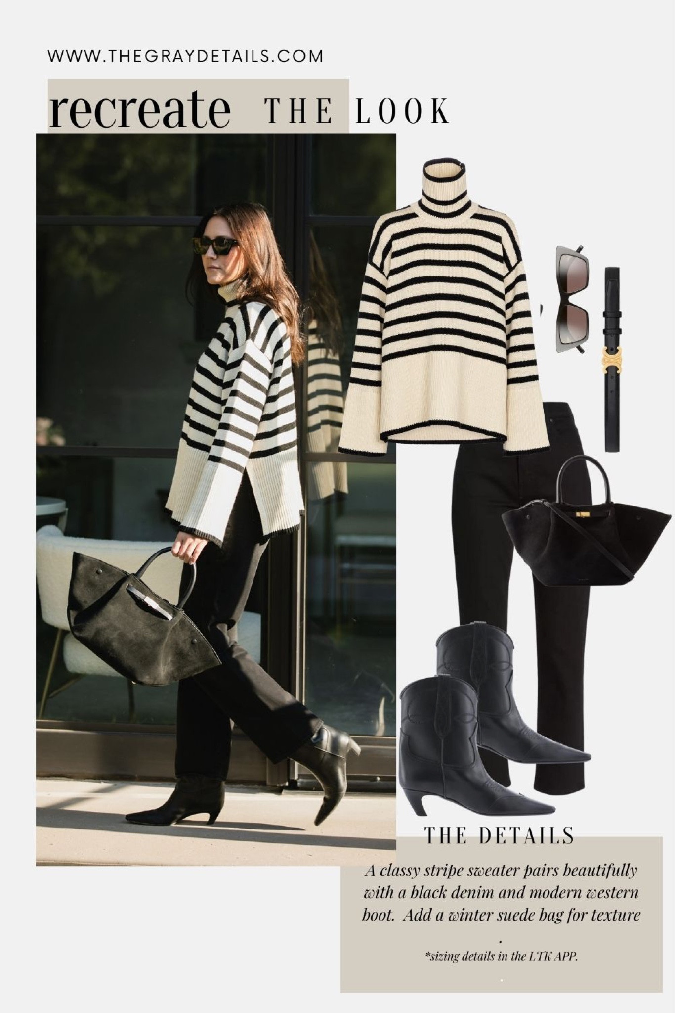 Stripe sweater, black jeans, 

#LTKstyletip #LTKover40 #LTKitbag