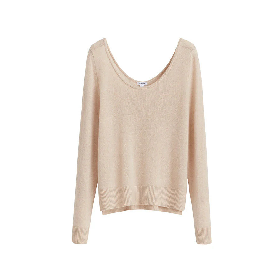 Single-Origin Cashmere Scoop Neck Sweater - Beige / Large | Cuyana