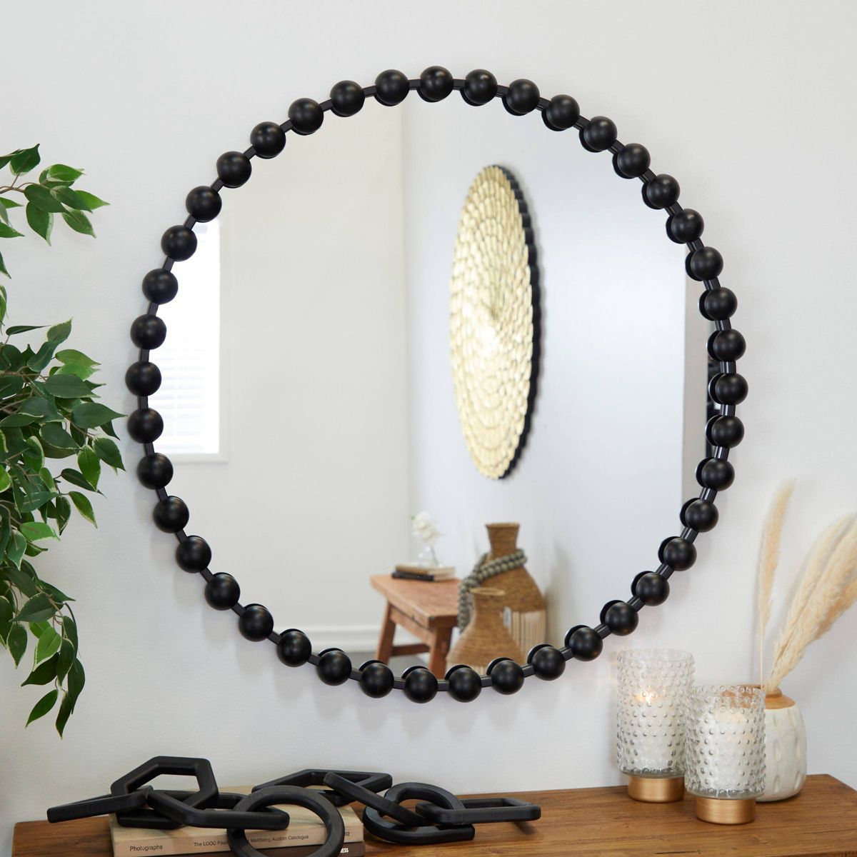 Metal Round Wall Mirror with Beaded Detailing - CosmoLiving by Cosmopolitan | Target