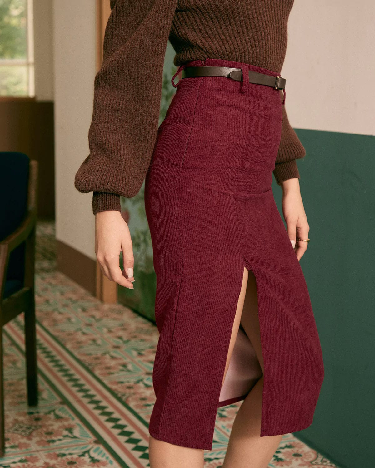 The Solid Side Slit Skirt - High Side Slit Pencil Skirt - Red - Skirts | RIHOAS | rihoas.com