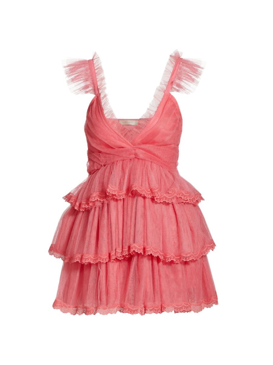 Zorina Lace-Trim Mesh Mini Dress | Saks Fifth Avenue