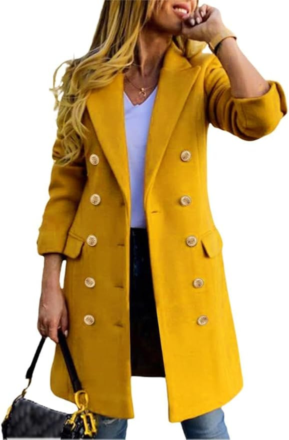 IDEALSANXUN Womens Fall Winter Wool Coats Double Breasted Midi Peacoat Trench Coats | Amazon (US)