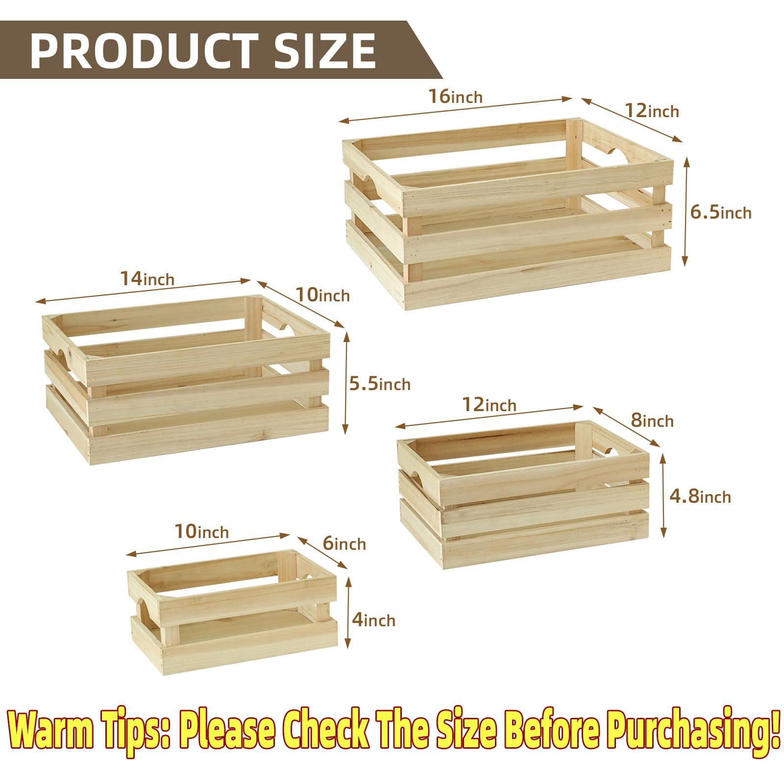 Large Wooden Crates Unfinished Set of 4 Storage Crates, Decorative Wood Storage Crate for Display... | Amazon (US)