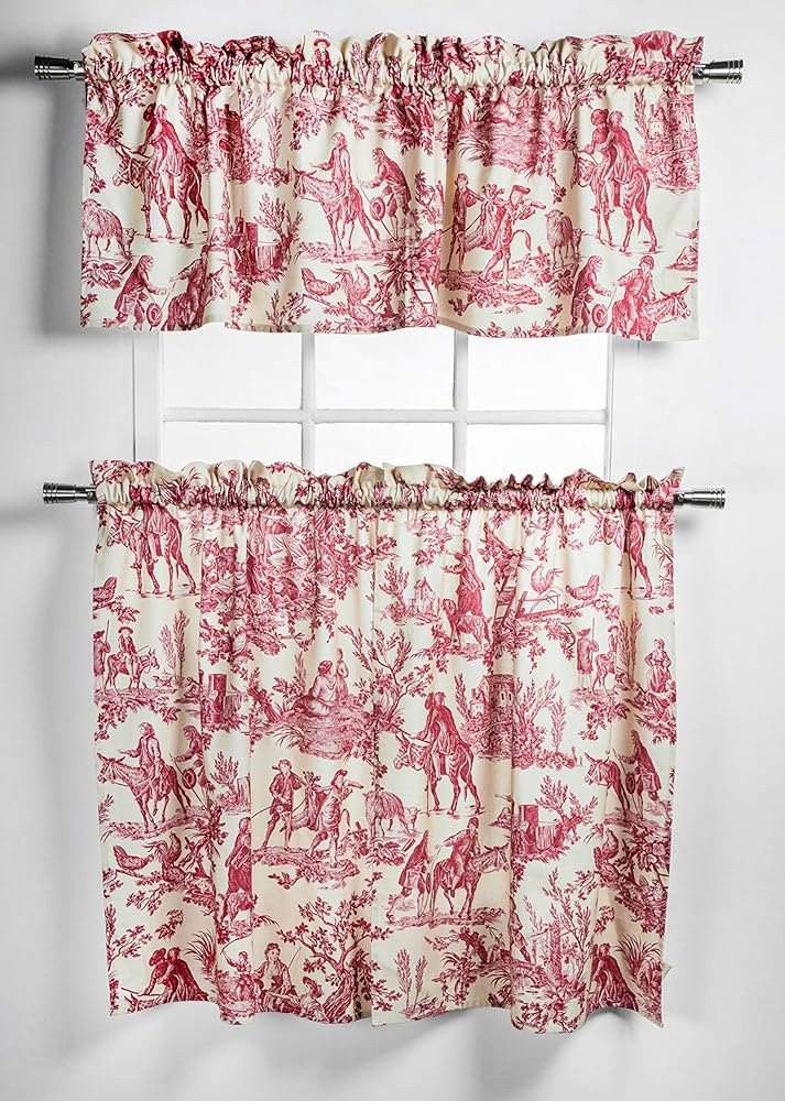 Maison d' Hermine Miller - Red 100% Cotton Set of 3 Kitchen Window Curtain for Cafe Kitchen Bedro... | Amazon (US)