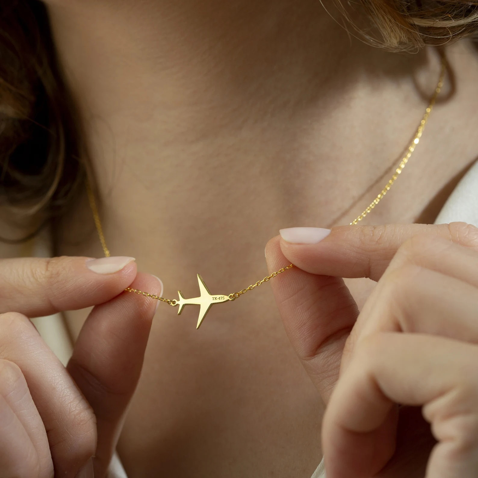 Personalized Airplane Necklace, 14K Solid Gold Air Plane Pendant, Custom Traveler Necklace, Women... | Etsy (US)