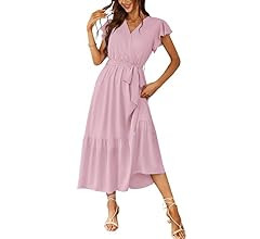 PRETTYGARDEN Women's 2023 Floral Boho Dress Wrap V Neck Short Sleeve Belted Ruffle Hem A-Line Flo... | Amazon (US)