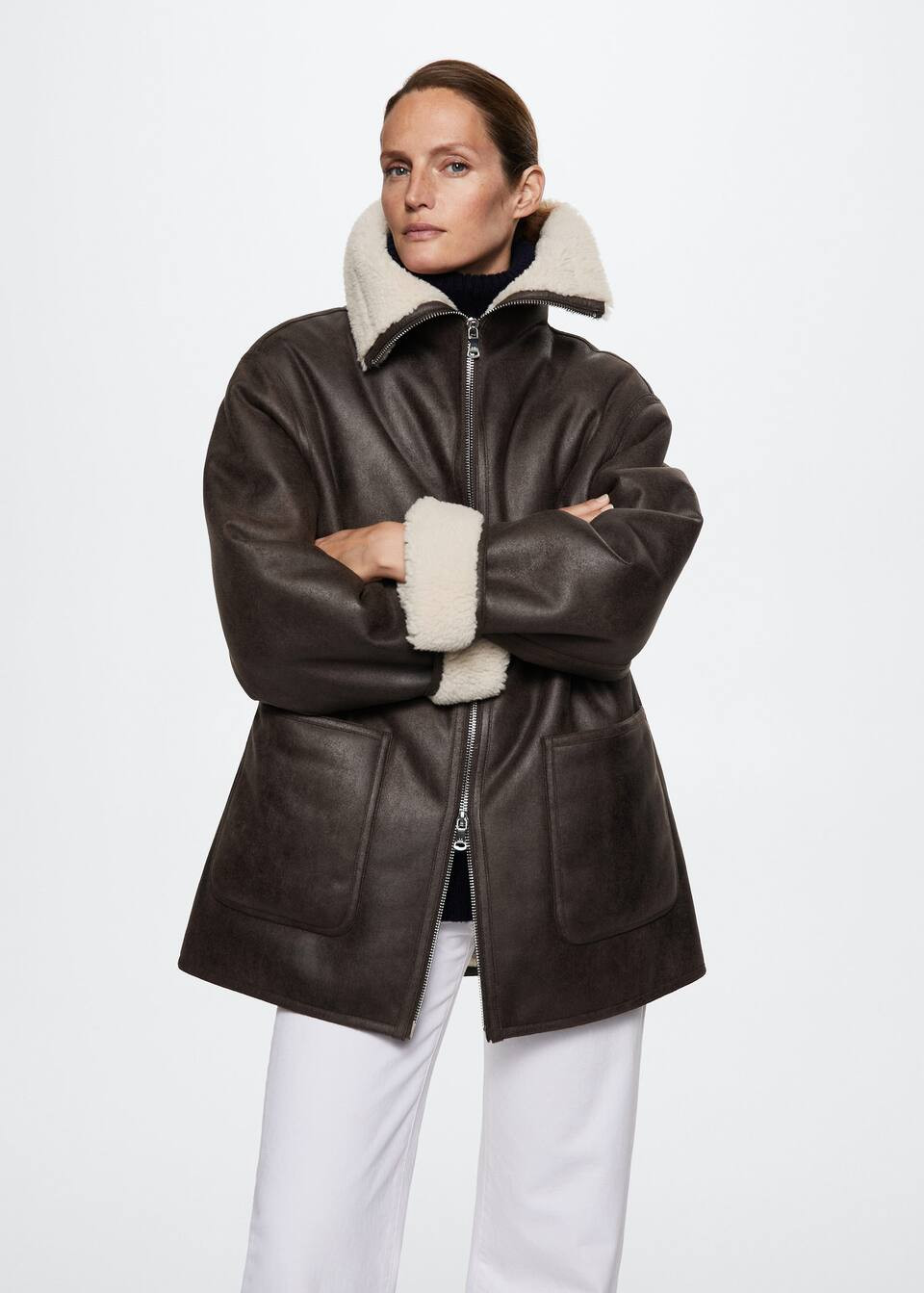 Faux shearling lining coat -  Women | Mango USA | MANGO (US)