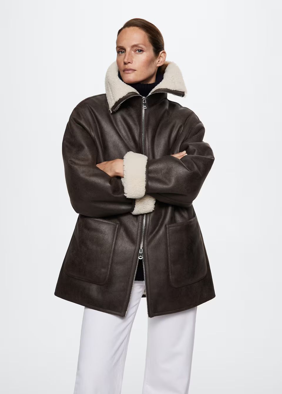 Faux shearling lining coat -  Women | Mango USA | MANGO (US)