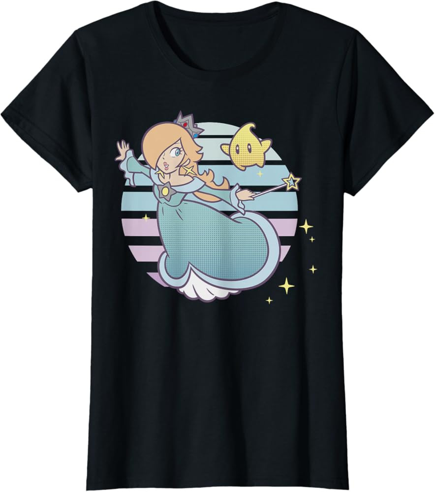 Super Mario Rosalina and Luma Striped Background Portrait T-Shirt | Amazon (US)