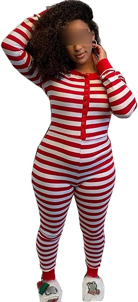 KMBANGI Christmas One Piece for Women Jumpsuit Print Romper Sexy Pajamas One Piece Sleepwear Xmas... | Amazon (US)