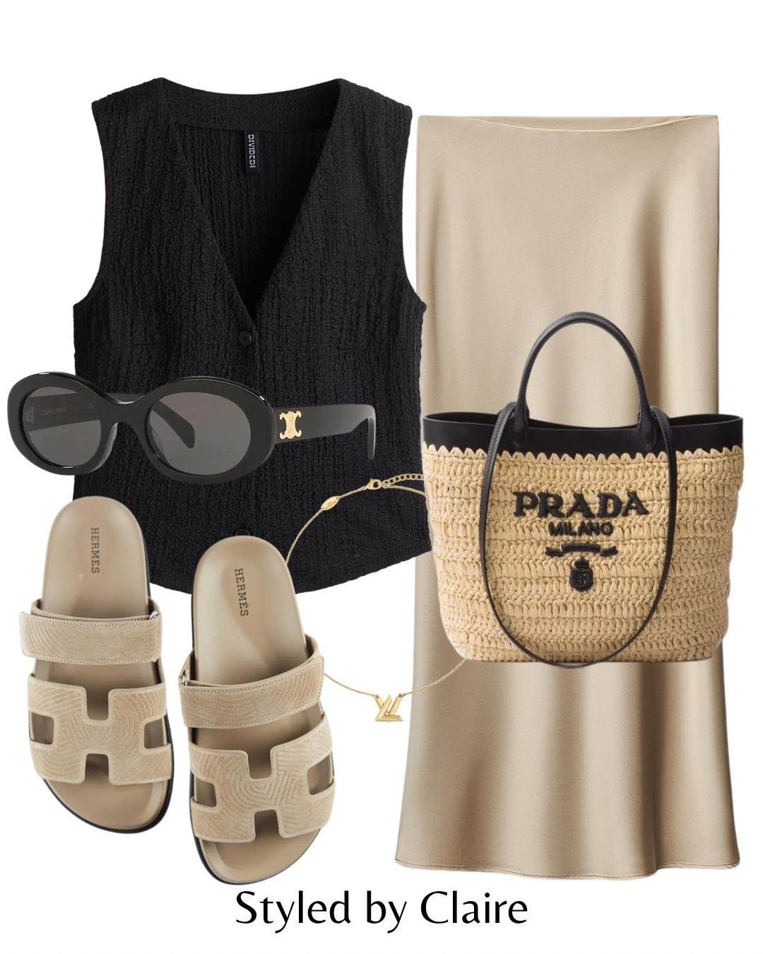 Effortlessly chic🖤
Tags: H&M waistcoat satin midi skirt Hermes cypher sandals woven raffia bag Prada sunglasses fashion summer inspo outfit ideas Zara holiday vacation date night Dubai Barcelona Ibiza capsule wardrobee

#LTKstyletip #LTKsummer