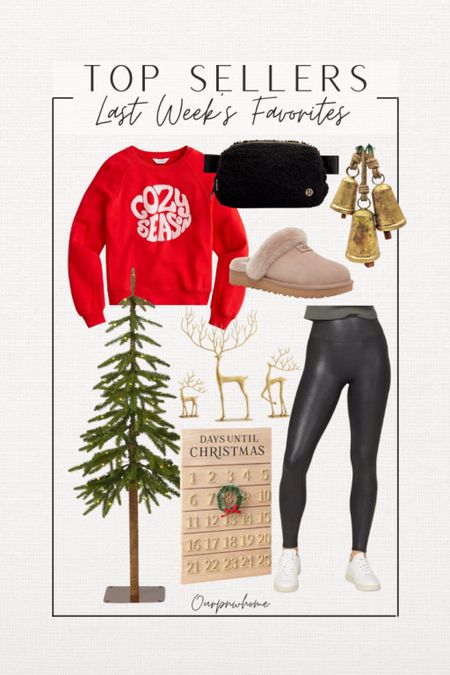 Last Week’s Top Sellers!!

Cozy season sweater, Christmas sweater, faux leather leggings, sherpa belt bag, Christmas bells, gold reindeer, Christmas countdown calendar, outdoor Christmas decor, tree, ugg slippers 

#LTKSeasonal #LTKHoliday #LTKhome
