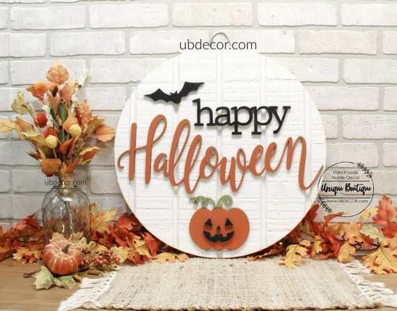 Happy Halloween Door Hanger Rustic Fall Door Sign Pumpkin - Etsy | Etsy (US)