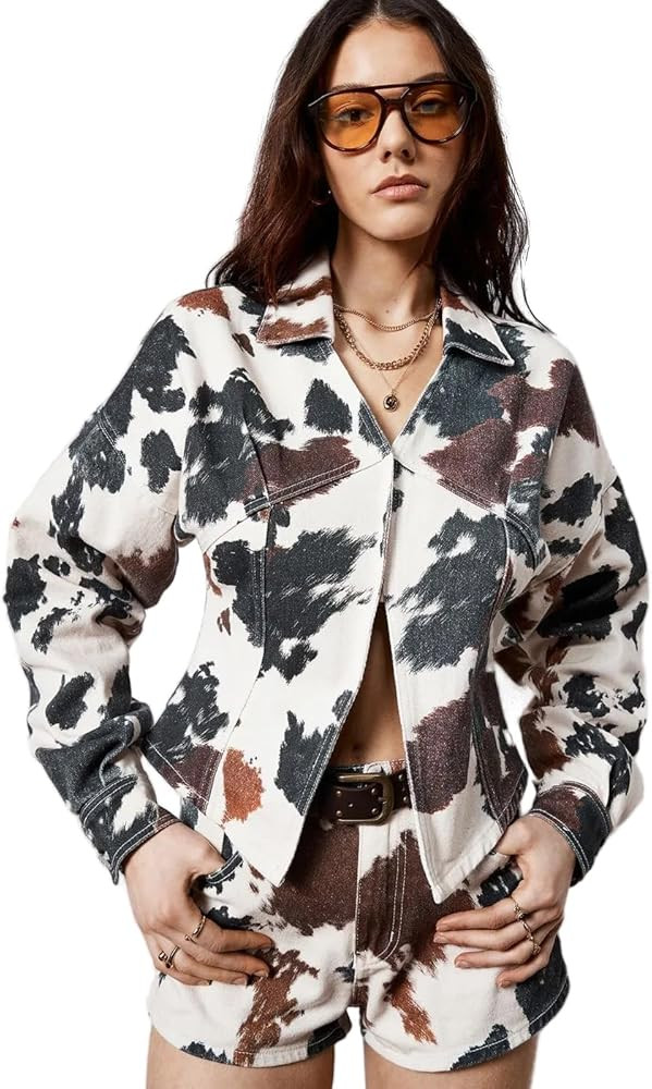 Nasty Gal Women's Cow Print Denim Hot Pant Short | Amazon (US)