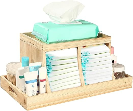 Three colors Diaper Caddy Organizer, Wooden Diaper Organizer, Changing Station Table Organizer, B... | Amazon (US)