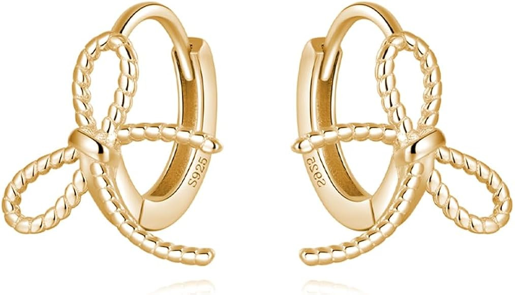 Reffeer Solid 925 Sterling Silver Bow Hoop Earrings Ribbon for Women Teens Bowknot Hoop Earrings ... | Amazon (US)