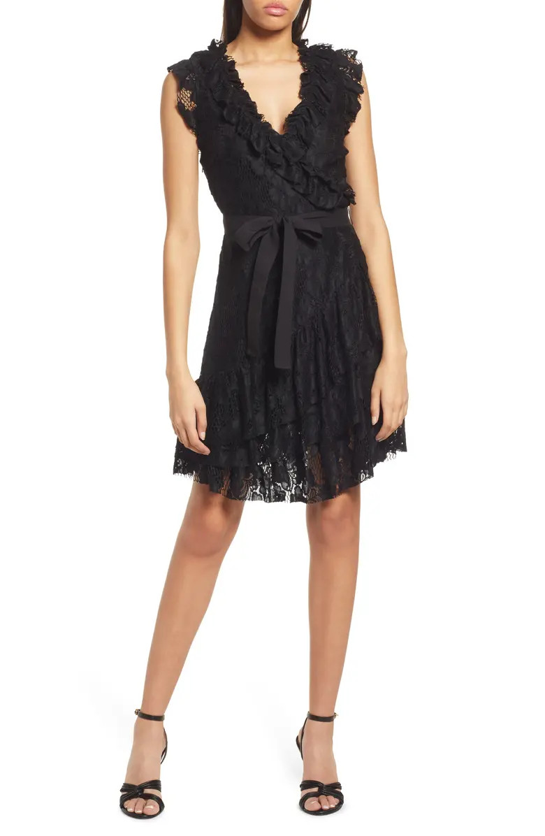 Ruffle Trim Tie Waist Lace Dress | Nordstrom