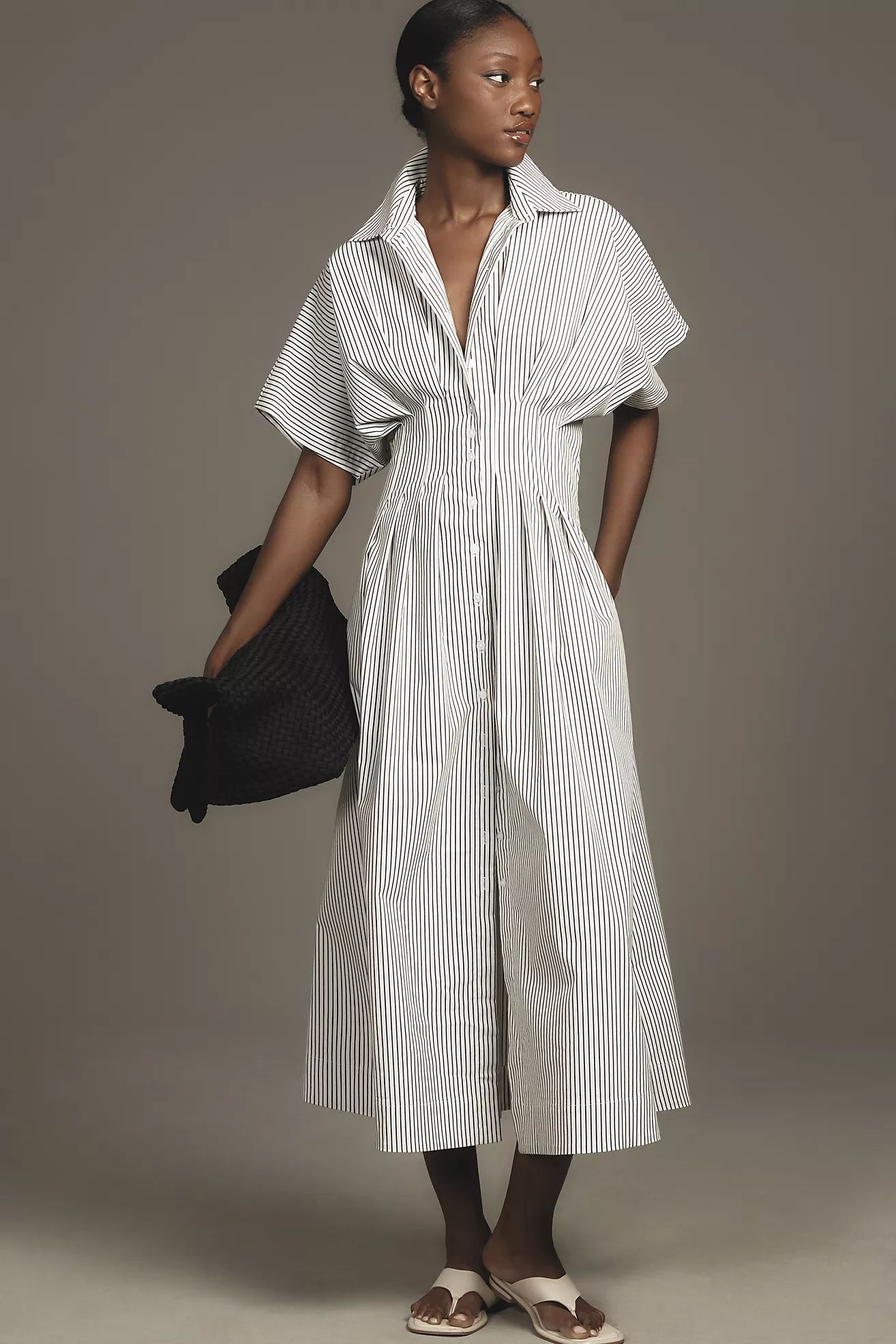 The Tobie Button-Front Pleated Shirt Dress by Exquise | Anthropologie (US)