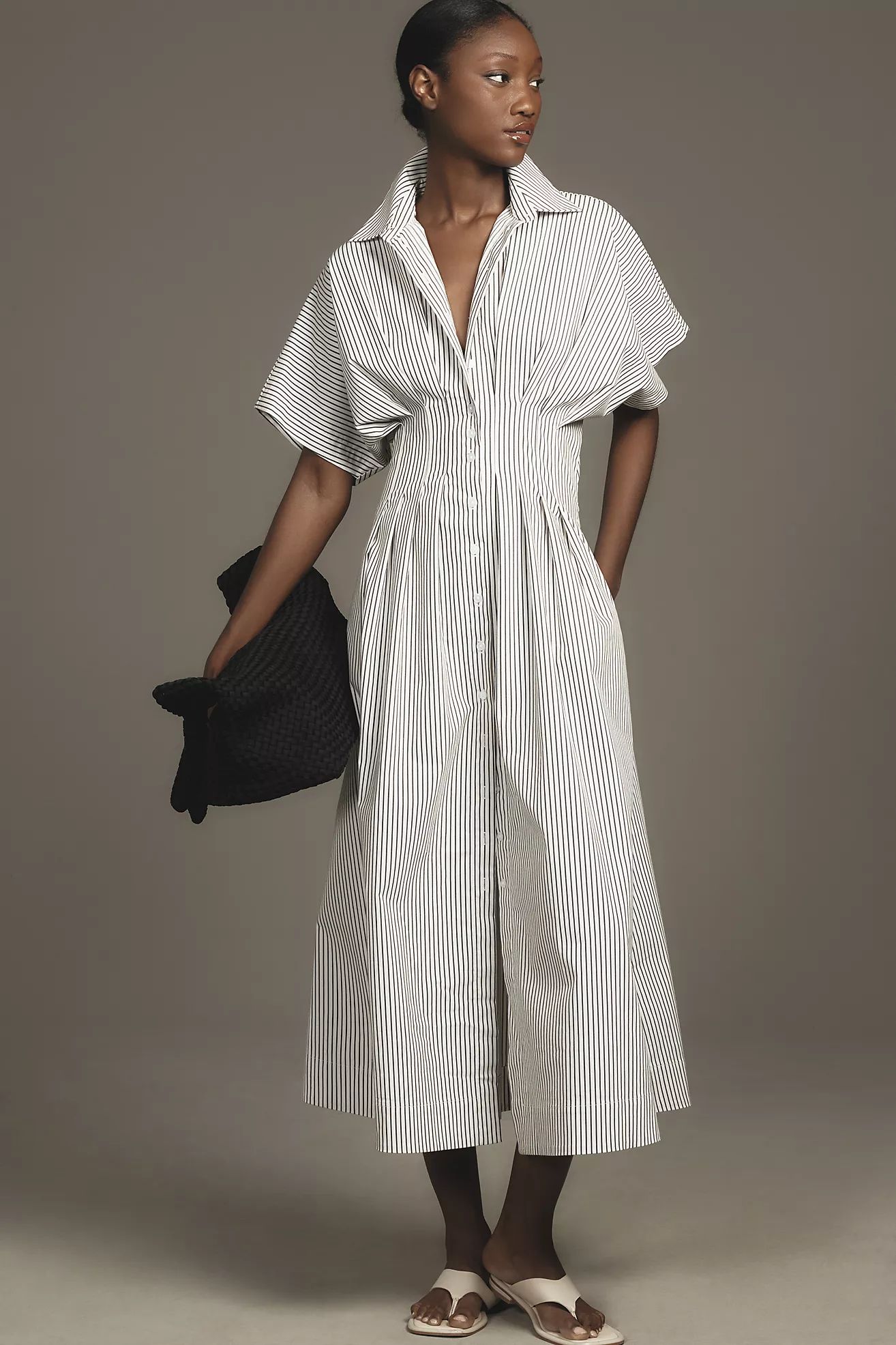 Exquise Tobie Button-Front Pleated Midi Shirt Dress | Anthropologie (UK)
