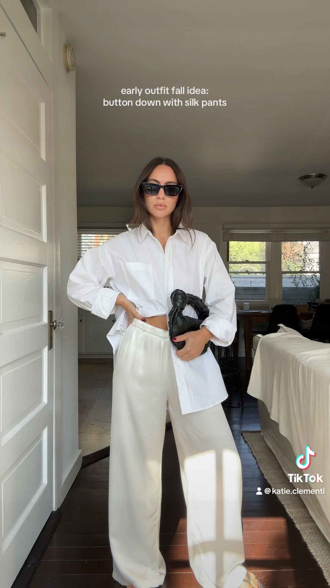 Early fall outfit formula: button up shirt with silk pants 🫶🏼 

#LTKStyleTip #LTKCon #LTKFallSale