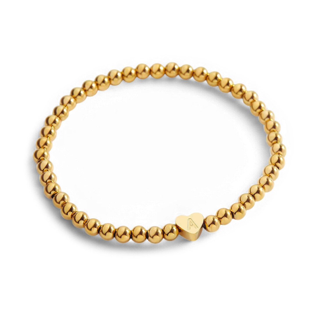 Gold Beaded Bracelet with Heart Initial | Mint & Lily