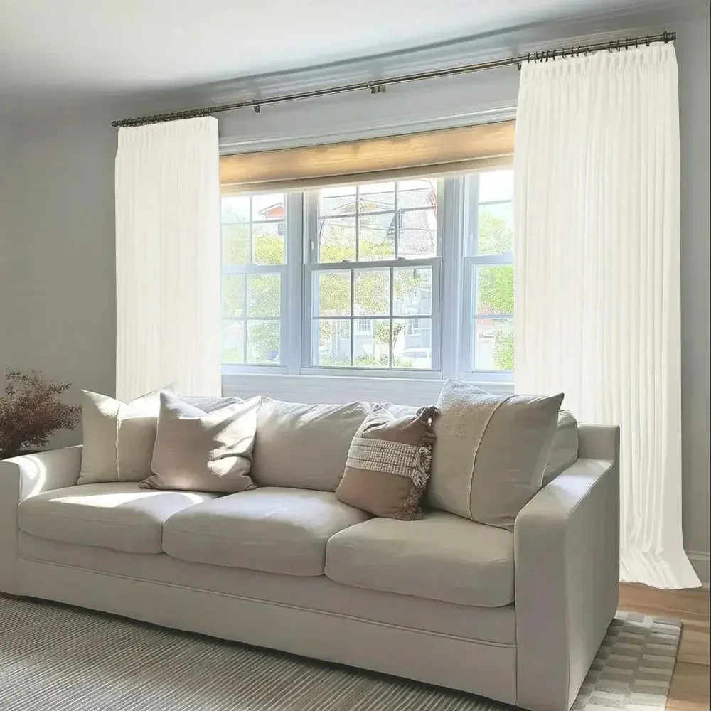 Chevron Textured Linen Blend Noise Cancelling Curtains for Living Room Pleated | LuxDrape