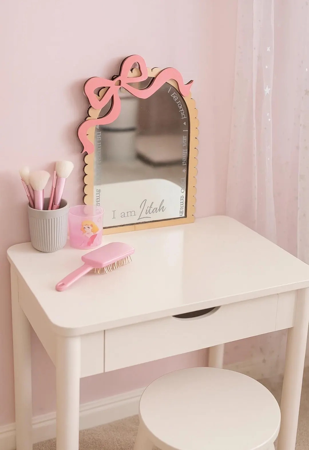 Personalized Affirmation Mirror for Girls: Custom Name, Bow & Scallop Detail - Etsy | Etsy (US)