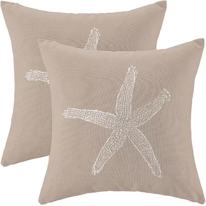 AEIOAE Coastal Pillow Covers 16X16 Inch Set of 2, Brown Tan Starfish Throw Pillow Covers Beach Pi... | Amazon (US)