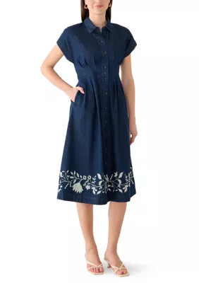 Women's Dolman Pleated Waist Denim Midi Dress | Belk