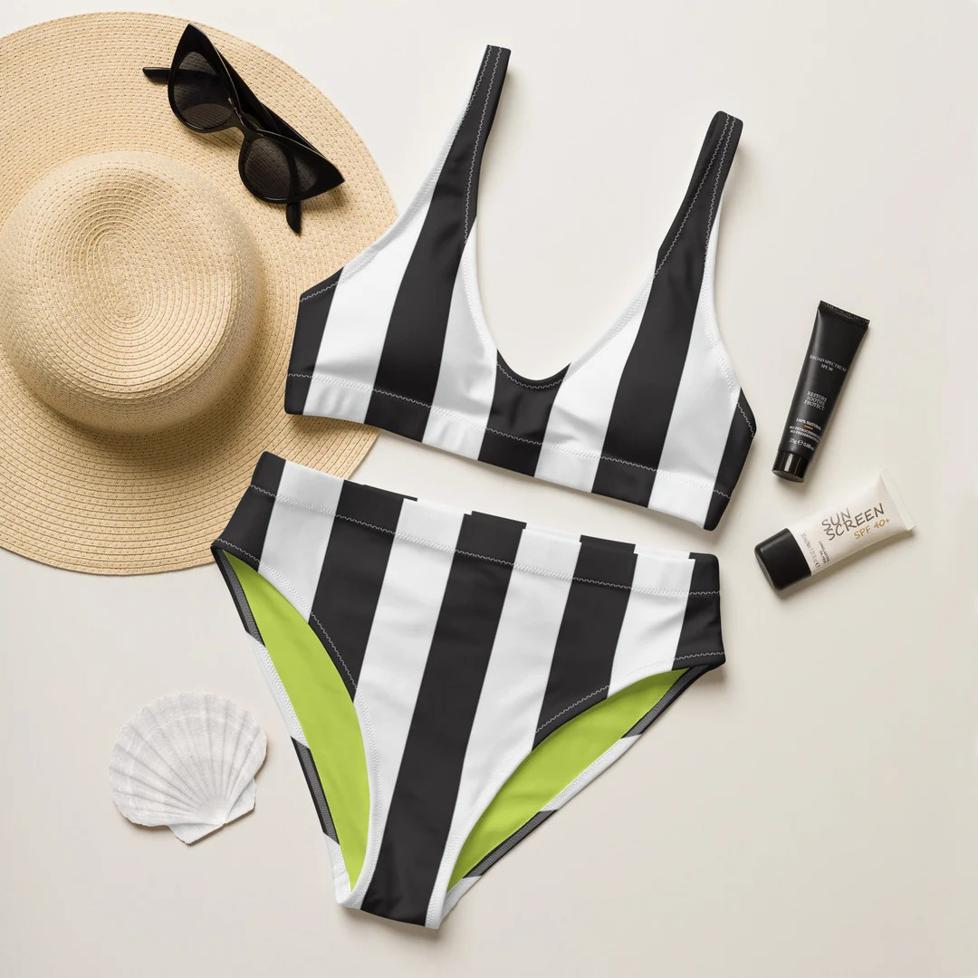 Ghost With the Most Striped Goth Recycled High-waisted Bikini - Etsy | Etsy (US)