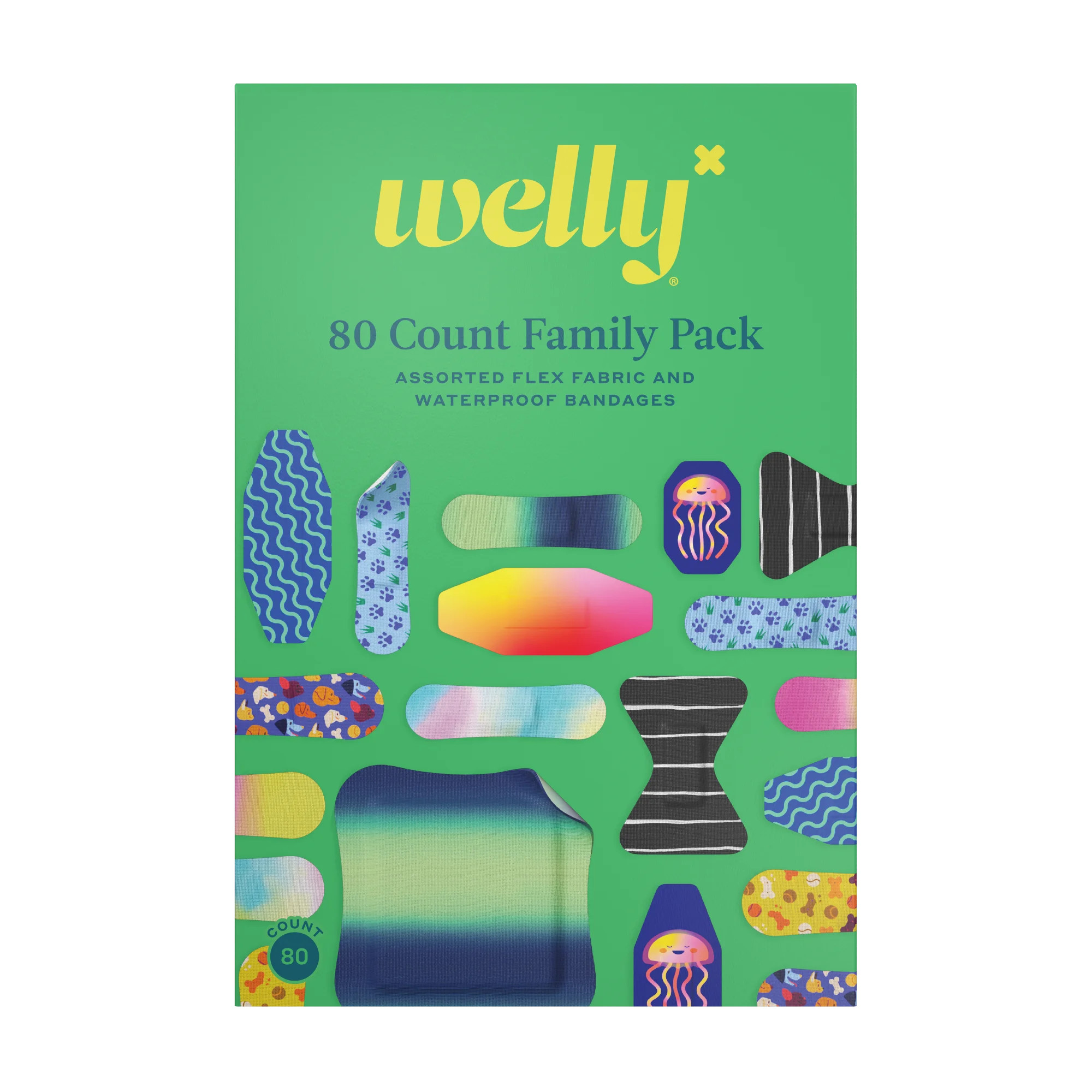 Welly Family Pack Adhesive Flex Fabric and Waterproof Bandages, Assorted, 80 Count | Walmart (US)