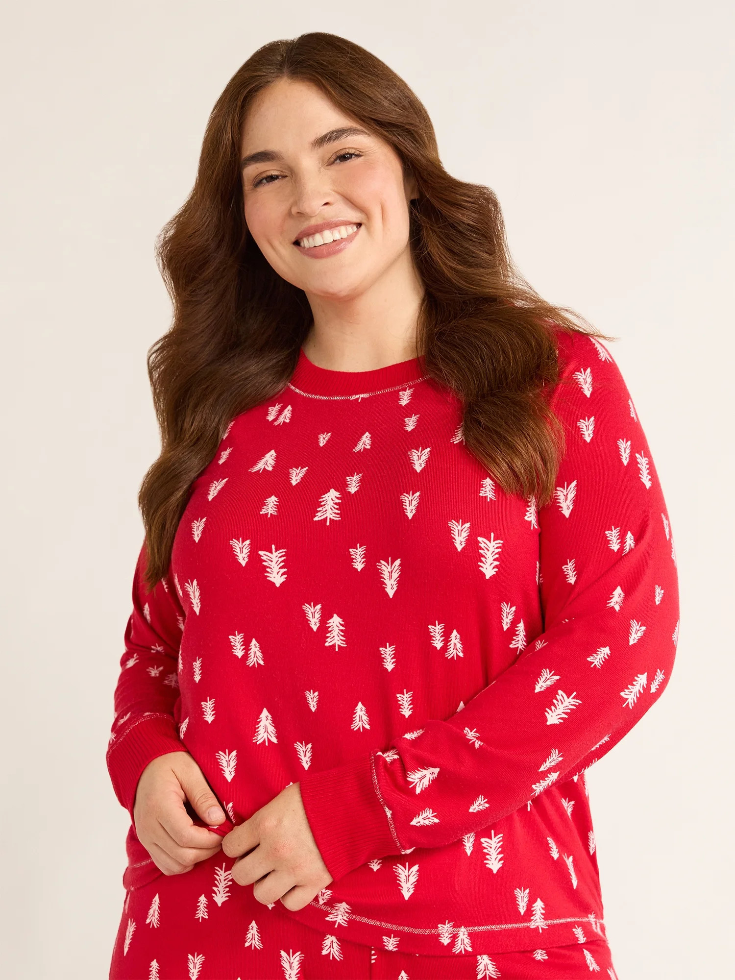 Joyspun Women’s Hacci Knit Tree Print Sleep Top with Long Sleeves, Sizes XS-3X | Walmart (US)