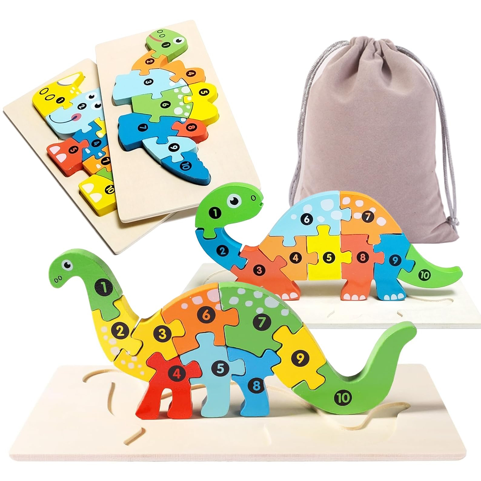 4-Pack Wooden Puzzles for Kids Ages 3-5, 3 Dinosaurs and an Animal Puzzles, Ideal Gift for Toddle... | Amazon (US)