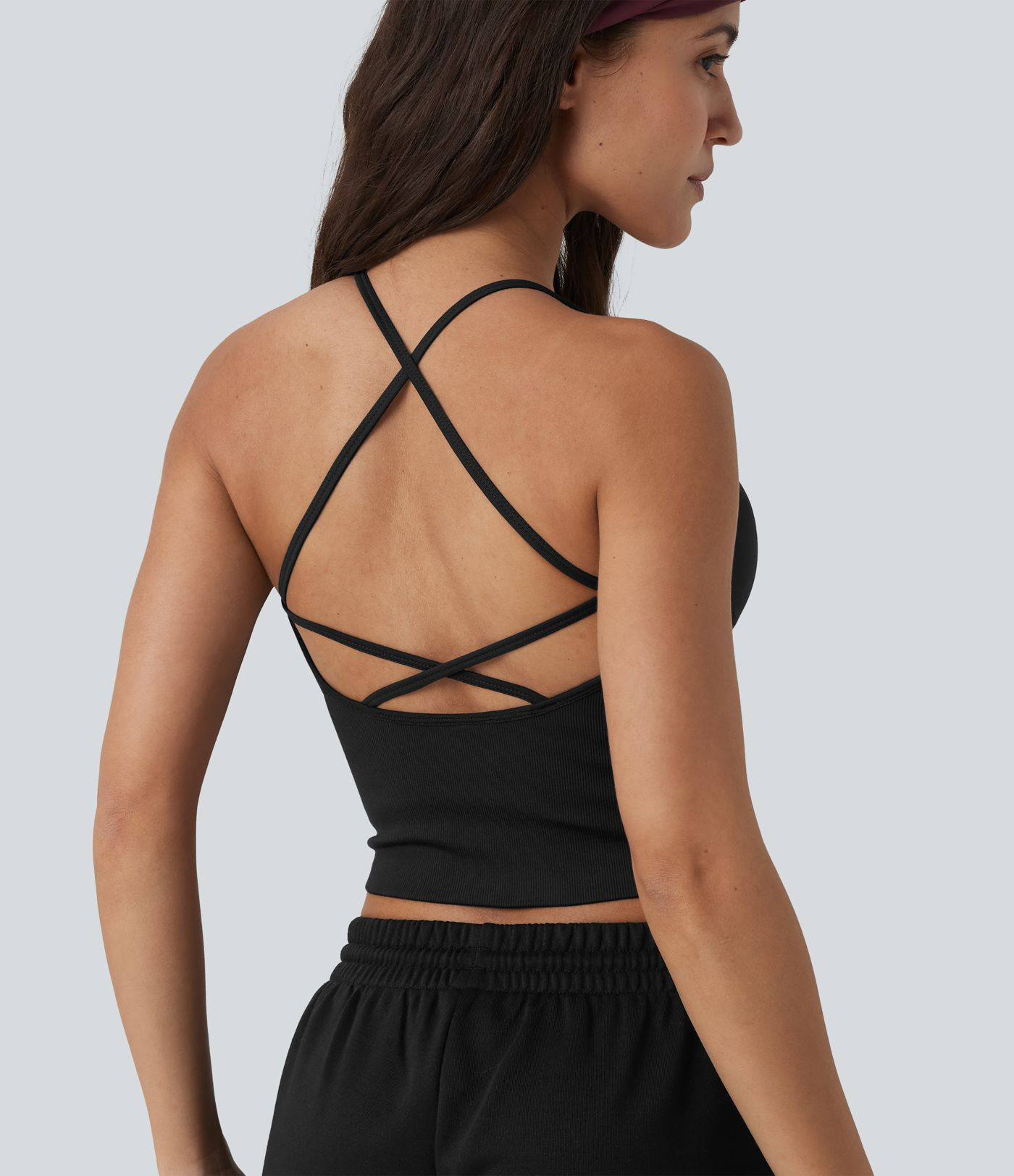 OneForm Seamless Flow Crisscross Backless Deep V-neck Cropped Built-in Bra Yoga Tank Top | HALARA