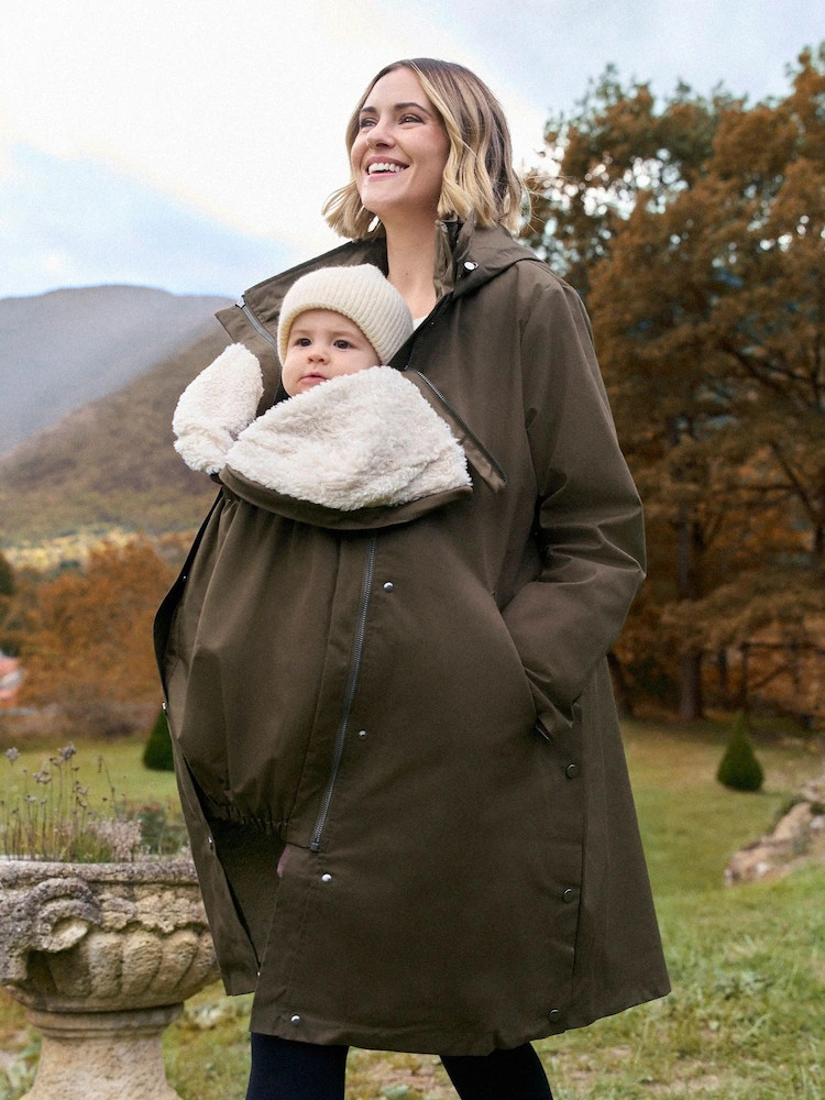 Seraphine Khaki 3 in 1 Maternity & Babywearing Parka with Borg Lining | Next US