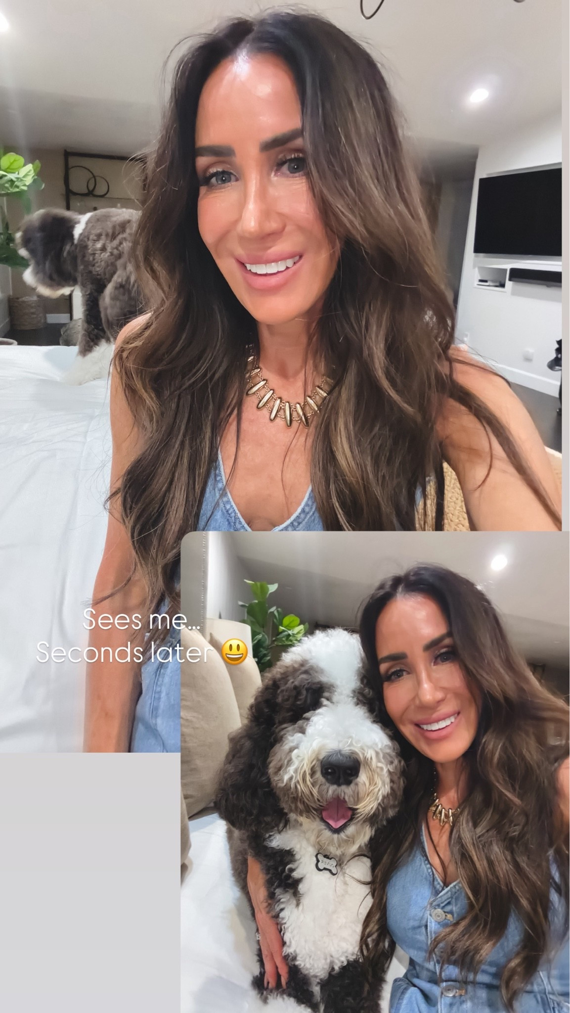 Loving this statement necklace…and love wearing it with a more casual outfit. 
My furry son Oliver…the sweetest boy! 
What I wore yesterday..HH with girlfriends! I’ve worn this many times actually sorry for the late share…it’s such a great dress I own/worn in black as well! Sz small 
Levi’s Denim vest dress 

Gucci sandals …I sized up 1/2 size for length 
YSL my everyday bag
Amazon outfit idea affordable fashion for women

#LTKSeasonal #LTKOver40 #LTKootd

#LTKootd #LTKmomlife #LTKOver40