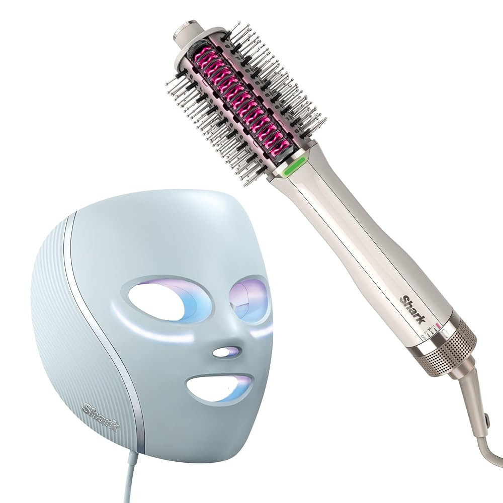 Shark CryoGlow Blue Frost LED Face Mask + SmoothStyle Heated Comb & Blow Dryer Brush with Under-E... | Amazon (US)