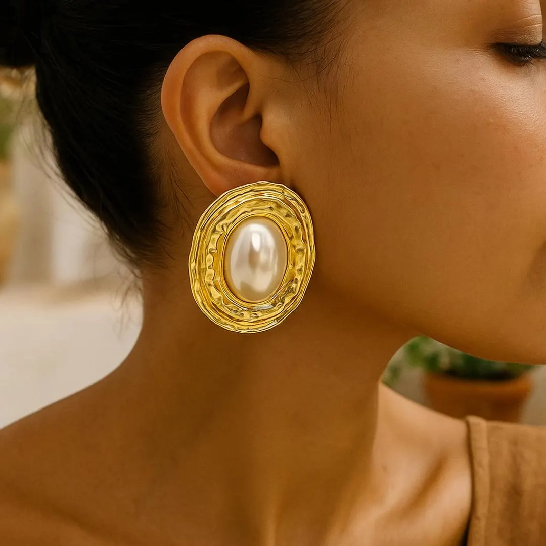 Large Vintage Pearl Statement Earrings for Women – Gold Oval Studs, Retro Baroque Style Jewelry... | Etsy (US)