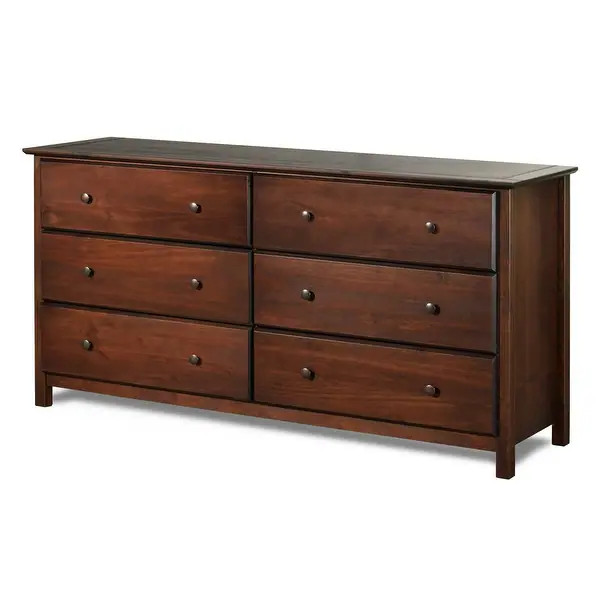 Farmhouse Solid Pine Wood 6 Drawer Dresser in Cherry Finish - Bed Bath & Beyond - 35464177 | Bed Bath & Beyond