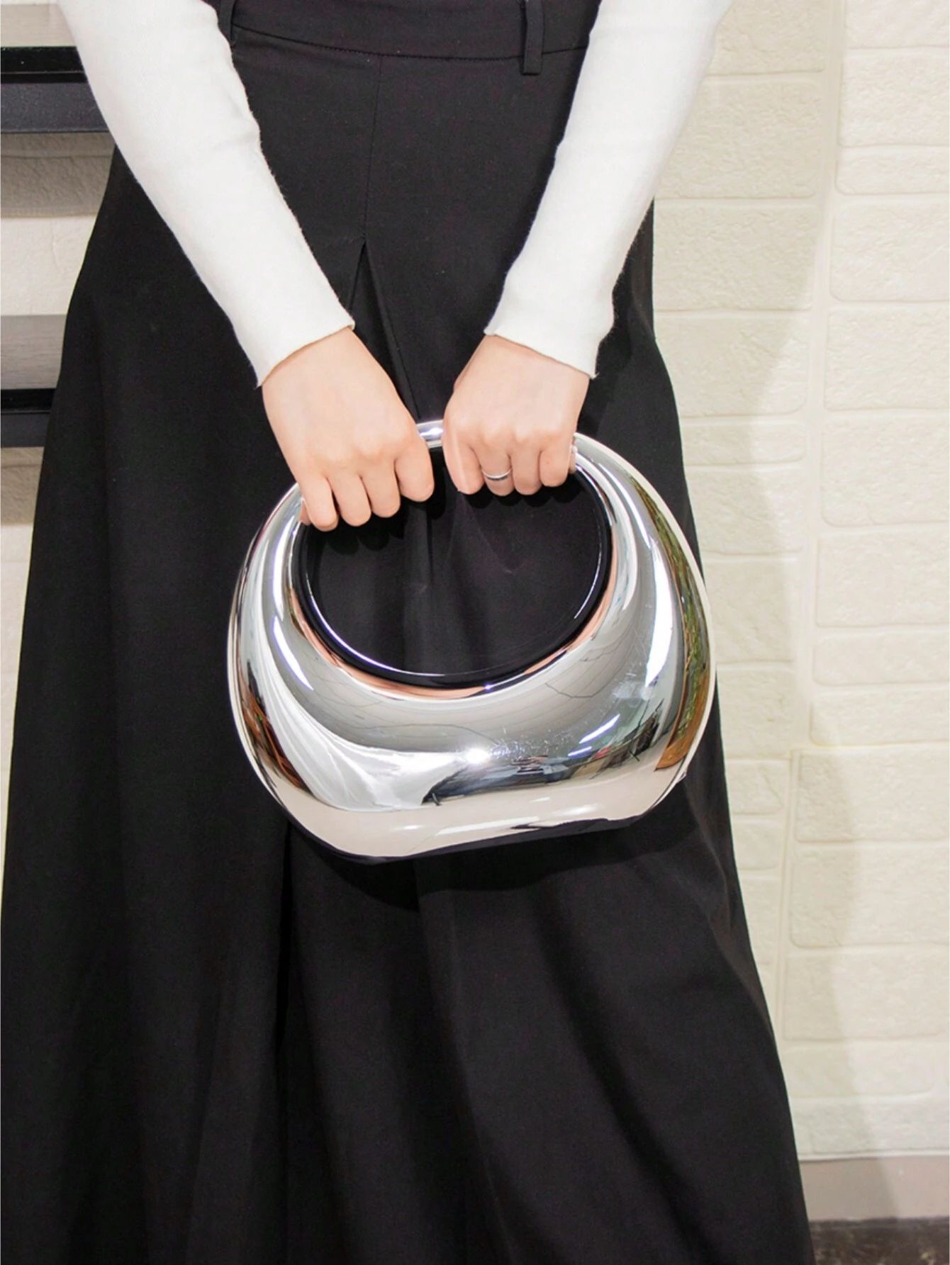 Fashion Metallic Color Clutch Bag With Round Ring Design For Banquet, Moon Shape & Party, Multi W... | SHEIN