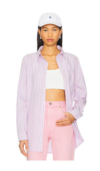 Boyfriend Shirt in Pink With Blue Stripe | Revolve Clothing (Global)