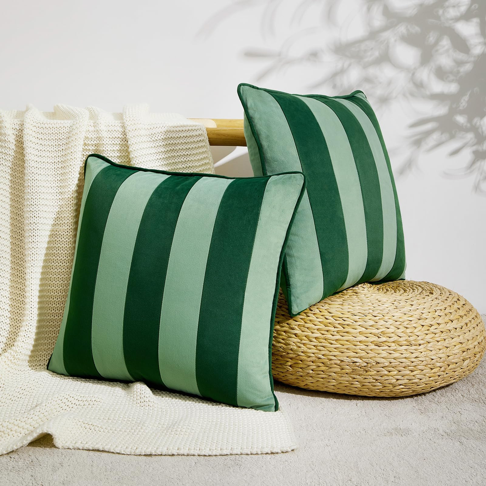 MONDAY MOOSE Decorative Throw Pillow Covers Cushion Cases, Set of 2 Soft Velvet Striped Piping Ed... | Amazon (US)
