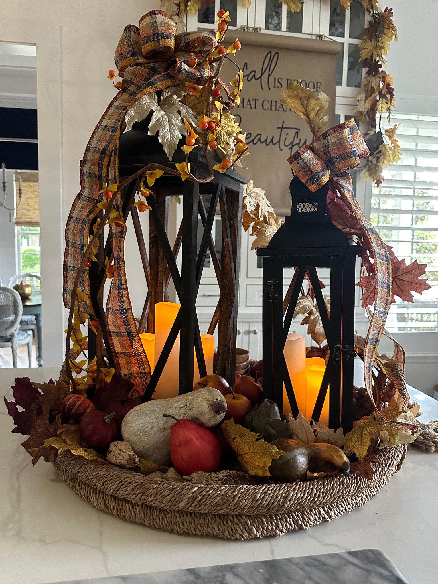 Transform your fall decor with these stunning lanterns! 🍂✨ Filled with flameless candles, they bring the perfect cozy glow to any space—without the worry of a real flame. Paired with this charming wicker tray and surrounded by pumpkins, apples, and gourds, it's an effortless way to add warmth and seasonal charm to your home. 🧡 Whether for your dining table, entryway, or living room, these lanterns and tray make it easy to create a welcoming autumn vibe. Tap to shop and bring this cozy fall look to your space today! #FallDecor #CozyVibes #LanternLove #AutumnInspiration #SeasonalDecor 

#LTKSeasonal #LTKHome