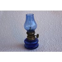 Vintage Miniature Hurricane Oil Lamp Wth Cobalt Blue Glass | Etsy (US)