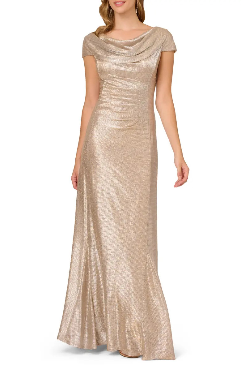 Adrianna Papell Metallic Drape Neck Gown | Nordstrom | Nordstrom