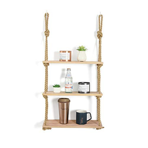 JayDee Decorative Hanging 3 Tier Natural Wood Floating Wall Shelves with Jute Rope-Home Decor Organi | Amazon (US)