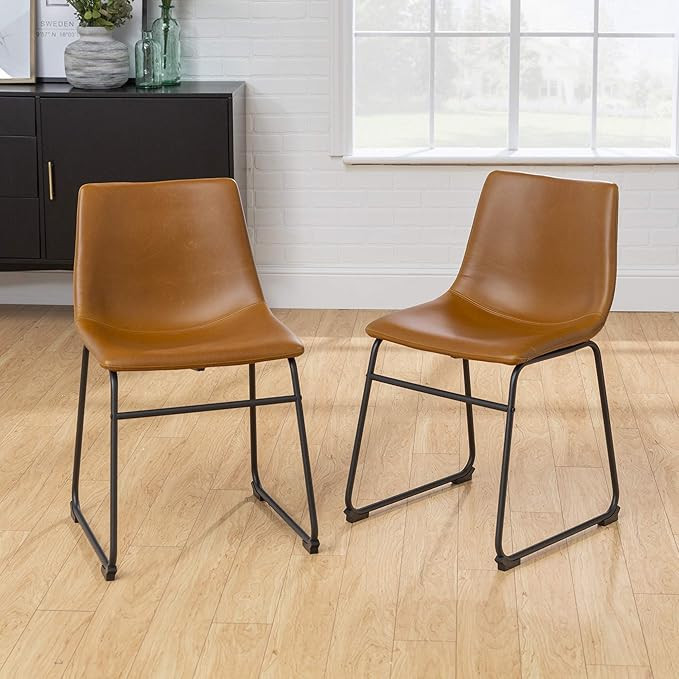 Walker Edison Douglas Urban Industrial Faux Leather Armless Dining Chairs, Set of 2, Whiskey Brow... | Amazon (US)