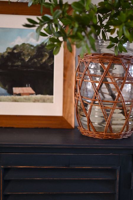 Sideboard inspiration-this piece of furniture is one of a kind but I’ve linked some Wayfair options to give you ideas! The rattan over the vase adds warmth. 🪴 

#classichomedecor
#homeinspiration
#Wayfairfinds

#LTKFamily #LTKStyleTip #LTKHome